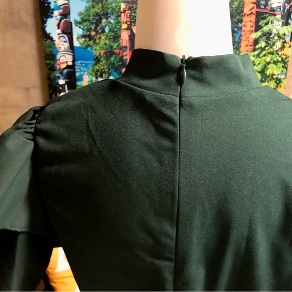Emerald dress by SHEIN.  Gorgeous ruffled sleeve detail.  Size 12.  New. - Picture 6 of 7